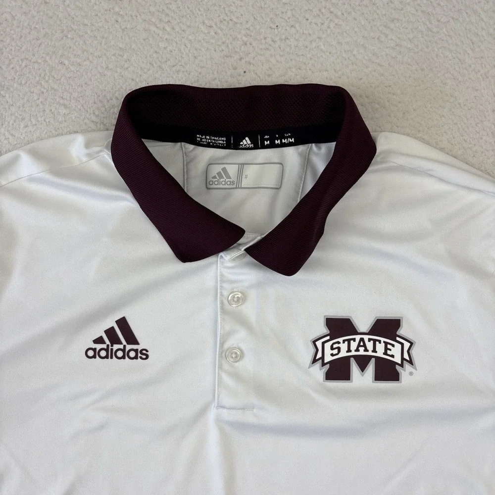 MISSISSIPPI STATE BULLDOGS x ADIDAS Mens Polo Shirt Medium White Golf Stretch SS